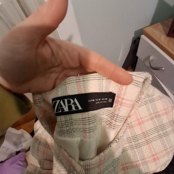 Zara cropped blazer jacket womens Medium plaid boxy - Picture 2 of 5